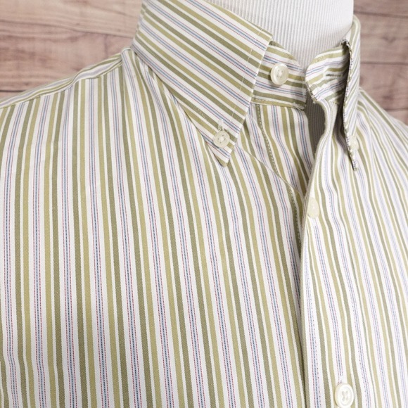EDDIE BAUER RELAXED FIT WRINKLE RESISTANT GREEN STRIPED BUTTON DOWN SHIRT MENS L - Picture 3 of 8